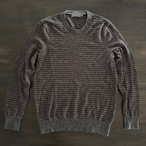 Vince Cashmere- Wool Gray Striped Crew Neck Sweater
